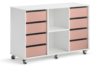 AJ Produkty Skříňka CASPER, 8 zásuvek, 2 přihrádky, bílá, tmavě růžová