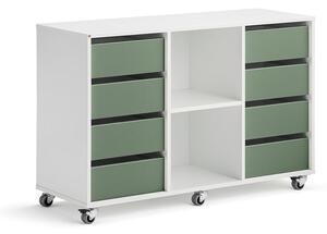 AJ Produkty Skříňka CASPER, 8 zásuvek, 2 přihrádky, bílá, tmavě zelená