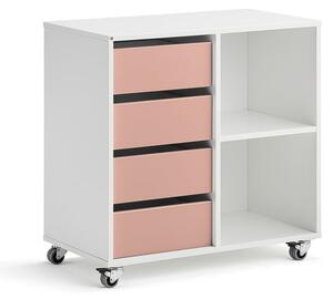 AJ Produkty Skříňka CASPER, 4 zásuvky, 2 přihrádky, bílá, tmavě růžová