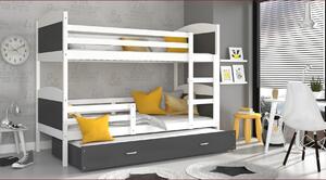 Dětská patrová postel s přistýlkou MATTEO - 190x80 cm - šedo-bílá