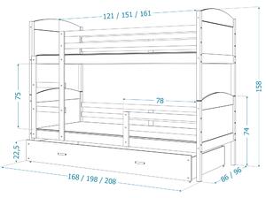 Dětská patrová postel se šuplíkem MATTEO - 160x80 cm - zeleno-šedá