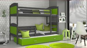 Dětská patrová postel s přistýlkou MATTEO - 190x80 cm - zeleno-šedá