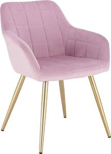 Židle Happyment Divine - Jídelní židle - Růžový samet - Zlaté ocelové nohy - 1 kus - Výška sedu 47 cm - Deluxe