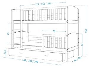 Dětská patrová postel se šuplíkem TAMI Q - 200x90 cm - šedá