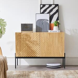 Příborník Sweiko se 2 dvířky a kovovými nožkami, bufet, komoda s lineárním designem, rozměry: v 75 cm / š 100 cm / hl 40 cm