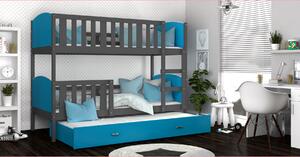 Dětská patrová postel s přistýlkou TAMI Q - 190x80 cm - modro-šedá