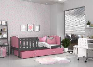 Dětská postel se šuplíkem TAMI R - 160x80 cm - růžovo-šedá