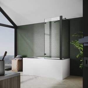 SONNI nástavec na vanu 120x140cm dvoudílná skládací zástěna Skládací sprchová zástěna s bočním panelem NANO 6mm sklo Černá sprchová zástěna