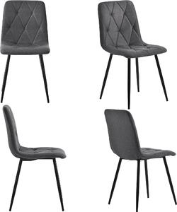 Sweiko jídelní židle (4 ks), tmavě šedá, 4 sady čalouněných designových židlí, keprové lněné jídelní židle, kuchyňské židle s opěradlem, lněný kovový rám sedáků, kovové nohy