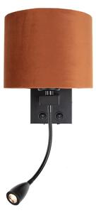 Nástěnná lampa černá s flexibilním ramenem a oranžovým stínidlem se zlatým vnitřkem 18cm - Brescia Combi