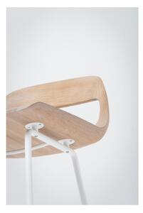 Barová židle se sedákem z masivního dubového dřeva a bílými nohami Gazzda Leina, výška 93 cm