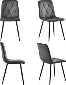 Sweiko jídelní židle (4 ks), tmavě šedá, sada 4 čalouněných židlí designová židle, keprová sametová jídelní židle, kuchyňská židle s opěradlem, sametový sedák, kovový rám, kovové nohy