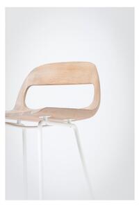Barová židle se sedákem z masivního dubového dřeva a bílými nohami Gazzda Leina, výška 93 cm