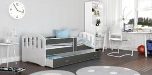 Dětská postel se šuplíkem HAPPY - 140x80 cm - šedo-bílá