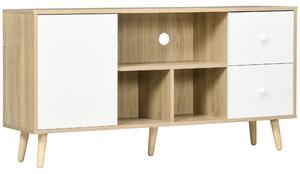 HOMCOM Televizní stolek pro televize do 114 cm se solidními nohami ve skandinávském stylu, 3 police, 1 skříňka se dveřmi a 2 šuplíky 120 x 30 x 60 cm
