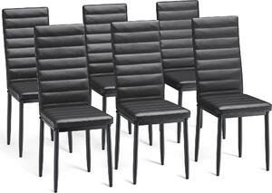 Bealife TB41C Jídelní židle sPolyuretankůží, kuchyňská židle s vysokým opěradlem, čalouněná židle s ergonomickým designem - sada 6 kusů, černá barva