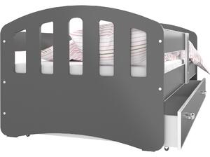 Dětská postel se šuplíkem HAPPY - 140x80 cm - šedá