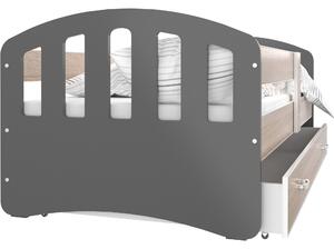 Dětská postel se šuplíkem HAPPY - 140x80 cm - sonoma-šedá