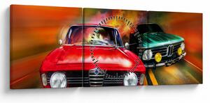 Obraz - Retro závodní auta (s hodinami) (90x30 cm)