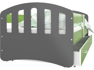 Dětská postel se šuplíkem HAPPY - 180x80 cm - zeleno-šedá