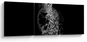 Obraz - Portrét leoparda (s hodinami) (90x30 cm)