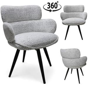 Otočné křeslo bílé černé – čalouněné křeslo do jídelny a obývacího pokoje – křeslo s područkami z látky – otočné o 360° – kovové nohy