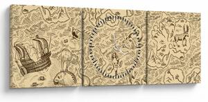 Obraz - Vintage mapa, ilustrace (s hodinami) (90x30 cm)