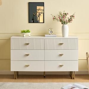 Příborník Fortuna Lai se 6 zásuvkami v bílé a zlaté barvě - moderní design z MDF a oceli, ideální do ložnice, obývacího pokoje a předsíně, 120x40x75 cm