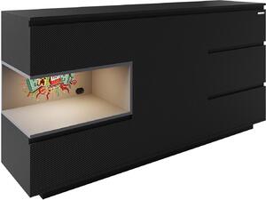Příborník - 160 x 82 cm - 1 dvířka - 5 zásuvek - černý - s LED RGB podsvícením