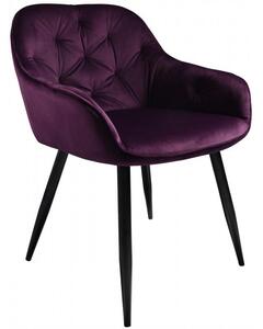 2x jídelní židle sametová aubergine velours židle čalouněná židle kuchyňská židle moderní s područkami kovové nohy černá obývací židle sada