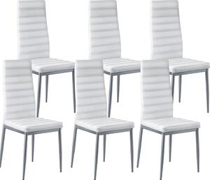 VEVOR moderní jídelní židle (6 ks) elegantní čalouněná kožená židle (nosnost 136 kg) k jídelním stolům, prostorově úsporná židle ke kuchyňskému stolu se silnými polštáři a kovovými nohami, bílá kavárna