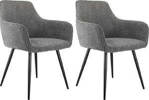 Sada 2 jídelních židlí s područkami, manšestrová látka, čalouněná, ergonomická, moderní, stabilní, kovový rám
