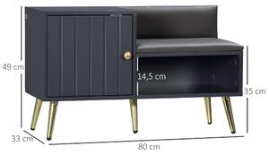 HOMCOM Šatní lavice Botník v art deco stylu, syntetický povrch, zlatá ocel, rozměry 80 x 33 x 49 cm, šedá | Aosom