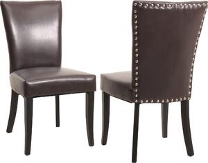 Sada 2 jídelních židlí Chesterfield, židle kuchyňská židle, nýty Imitace kůže, hnědá, tmavé nohy