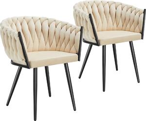 Tectake® Set jídelní židle Astano čalouněná, se sametovým potahem, pletený vzor 60,5 x 55 x 75 cm