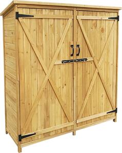 Zahradní kůlna Wiltec s dvoukřídlými dveřmi 1350x500x1540mm ze smrkového dřeva s živičnou střechou pro zahradu, terasu a balkon Kůlna na nářadí Dřevěná kůlna Skříňka na nářadí