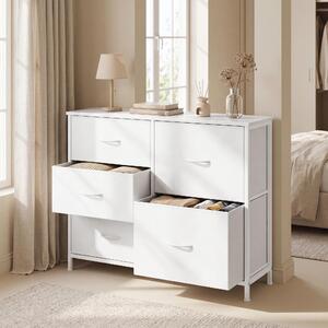 SONGMICS Komoda s 5 zásuvkami, komoda se zásuvkami s kovovou konstrukcí, rozměry 98,7 x 30 x 74,7 cm, bílá barva