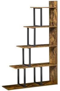 HOMCOM Knihařský regál s 5 policemi ve stylu industriálního schodiště 102 x 30 x 160 cm Rustikální hnědá | Aosom