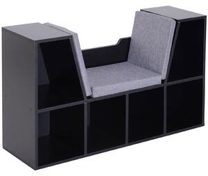 HOMCOM Dvoudílná knihovna s moderním designem a lavičkou, 6 přihrádek a 3 polštáře, 102D x 30Š x 61V cm, Černá Šedá | Aosom