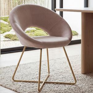 FineBuy jídelní židle, sametová, béžová, kuchyňská židle se zlatými nohami, židle s hlubokým sedákem, látka/kov, designová čalouněná židle, jídelní židle, čalouněná