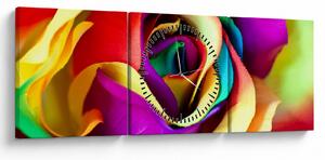 Obraz - Barevná růže (s hodinami) (90x30 cm)