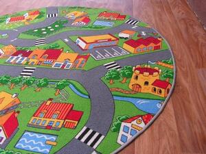 Dywany Lusczow Dětský kulatý koberec City šedo-zelený