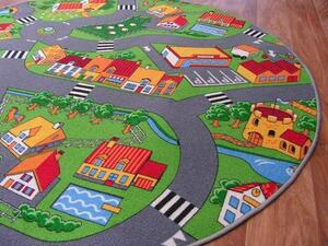 Dywany Lusczow Dětský kulatý koberec City šedo-zelený