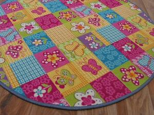 Dywany Lusczow Dětský kulatý koberec Butterfly & Flowers barevný