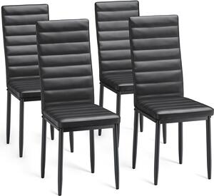 Bealife TB40C Jídelní židle sPolyuretankůží, kuchyňská židle s vysokým opěradlem, čalouněná židle s ergonomickým designem - sada 4 kusů, černá barva