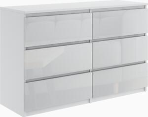 Krásná moderní komoda 120 cm se 6 zásuvkami v bílé barvě FURNIFY