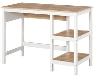 HOMCOM Multimedia Počítačový Stůl rozměry 110Š x 48H x 76V cm s 2 bočními policemi MDF E1 Světle Dub White | Aosom
