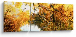 Obraz - Podzimní strom (s hodinami) (90x30 cm)