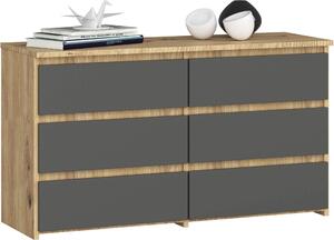 Komoda CL100 se 6 zásuvkami v dubovém provedení Artisan a edé barv pro stylové ukládání