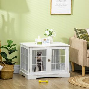 PawHut Psí Klec 2-v-1 Stolek se 2 Zámkovými Dveřmi - 76L x 54.5W x 56H cm - Kov a MDF | Aosom